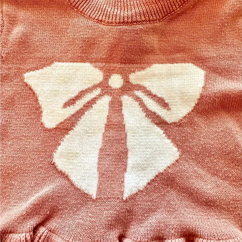 Laura Ashley Girls Sweater Dress 2T –‎ Dusty Rose Bow Knit Winter Holiday Outfit